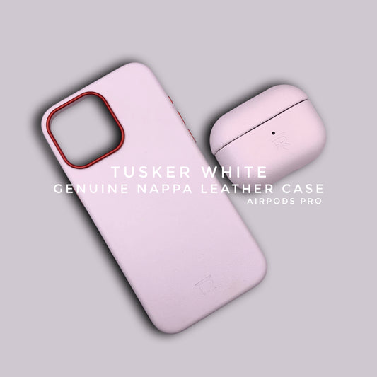 iPhone Tusker White Genuine nappa Leather case with AirPods Pro